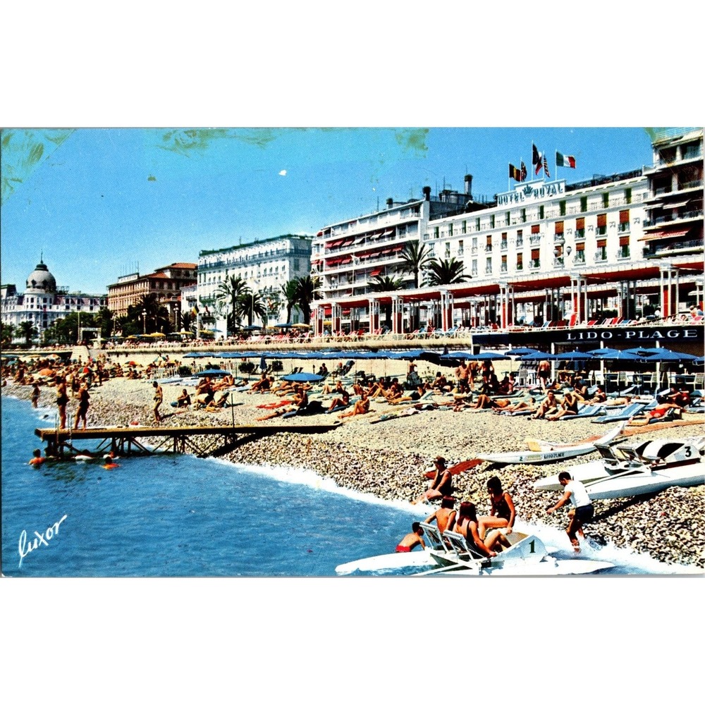 Vintage Côte d'Azur Nice‎ Beach Scene Postcard Hotel Royal Lido-Plage